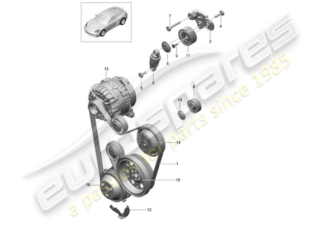 porsche 2021 (718 cayman) belt tensioner damper v-belt part diagram
