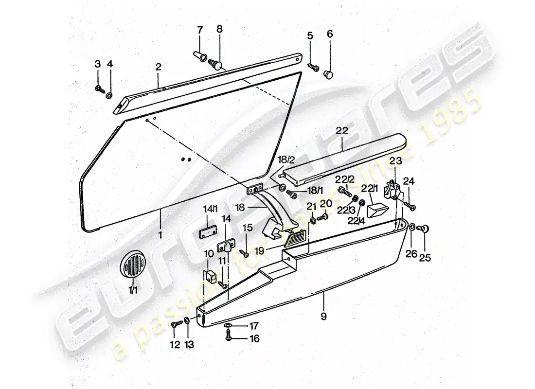porsche 1975 (911 turbo) door panel parts diagram