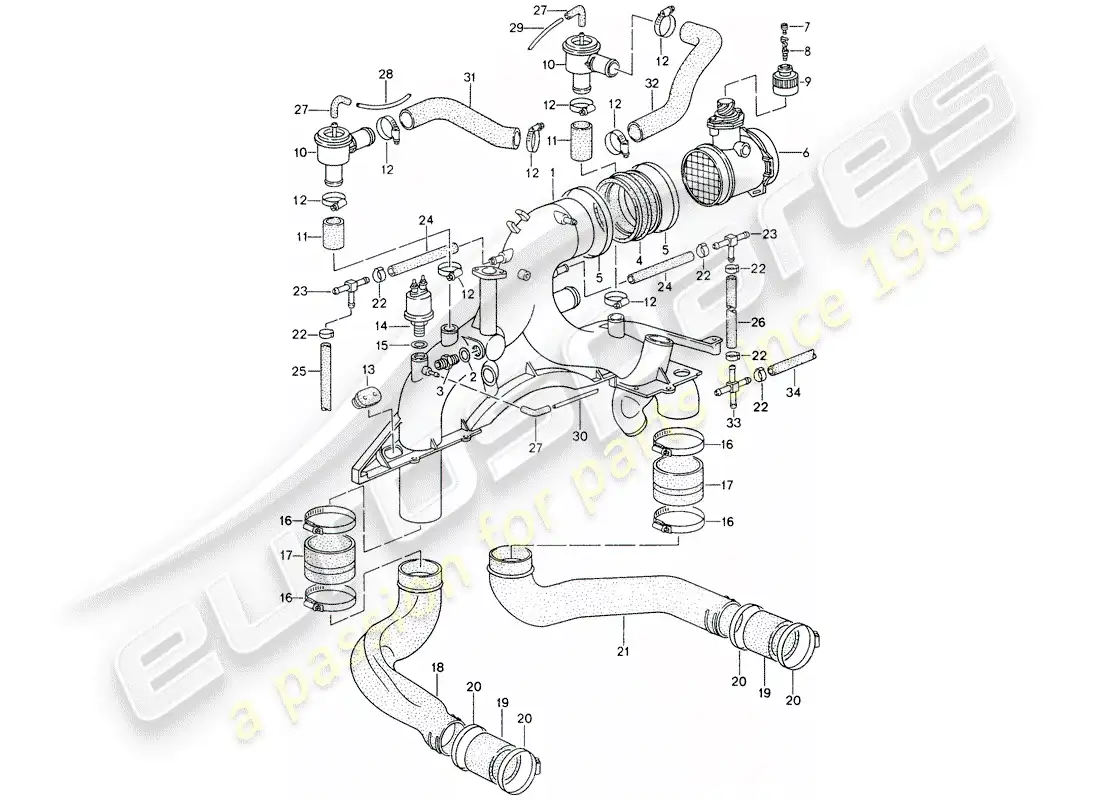 porsche 1995 (993) turbocharging parts diagram