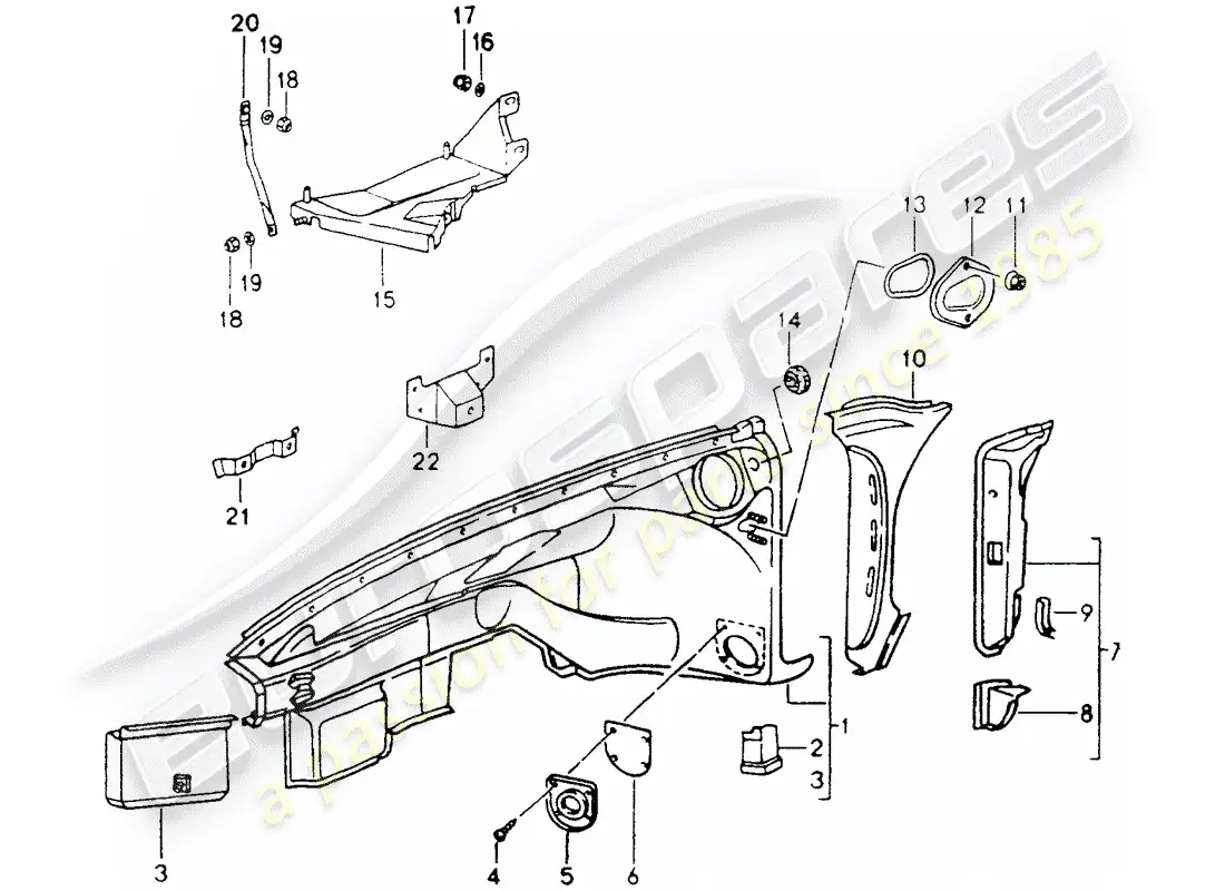 porsche 1990 (964) interior panelling parts diagram