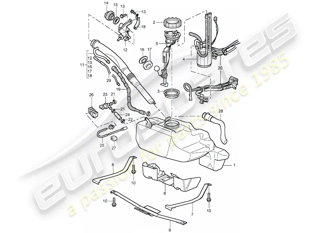 porsche 2000 (996) fuel tank parts diagram