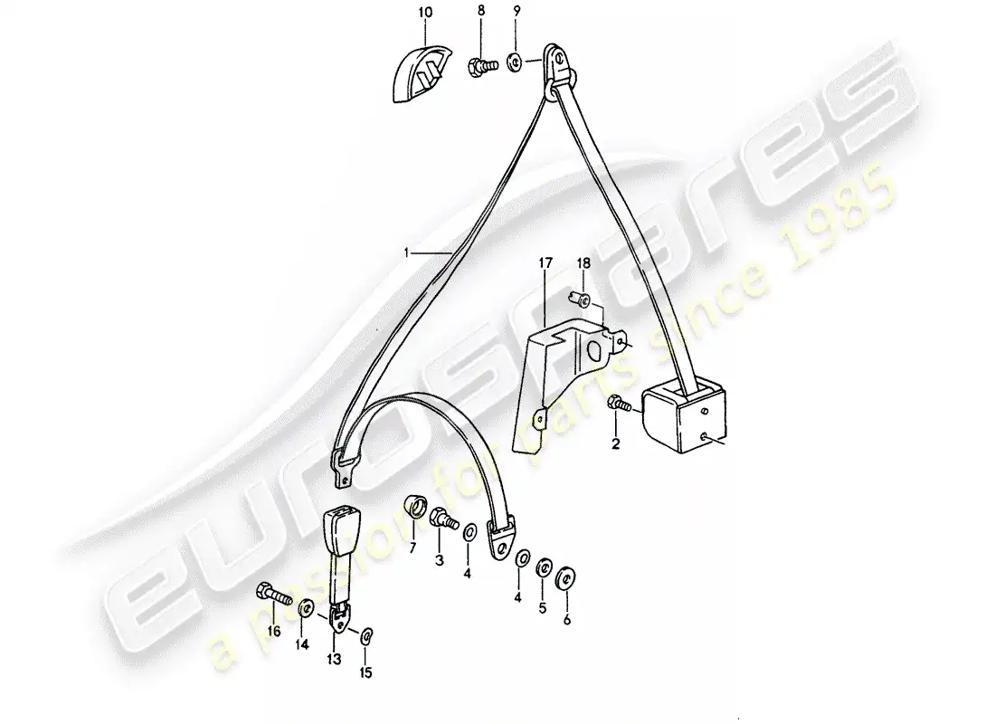 porsche 1989 (964) three-point seat belt parts diagram