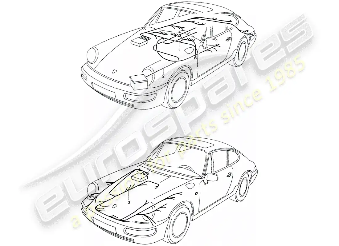porsche 1990 (964) wiring harnesses - passenger compartment - starter battery - front luggage compartment parts diagram