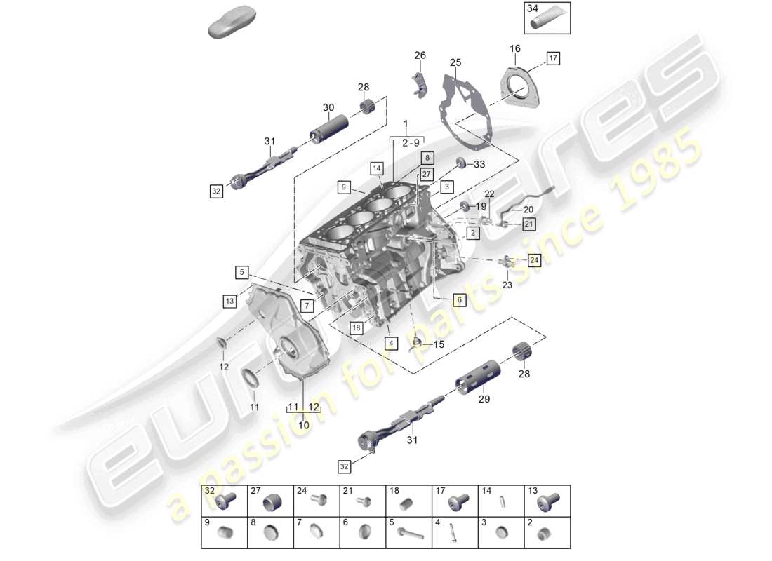 porsche 2025 (cayenne e3 pa) crankcase housing individual parts part diagram
