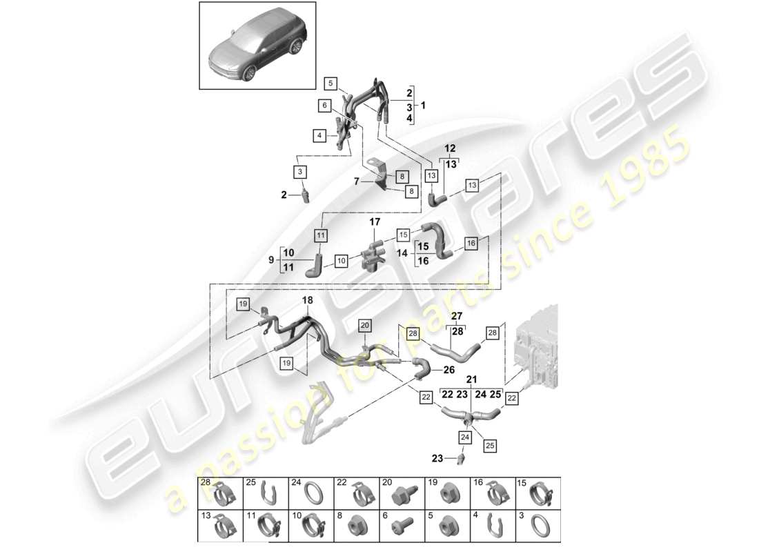 porsche 2024 (cayenne e3 9ya/9yb) coolant cooling system part diagram