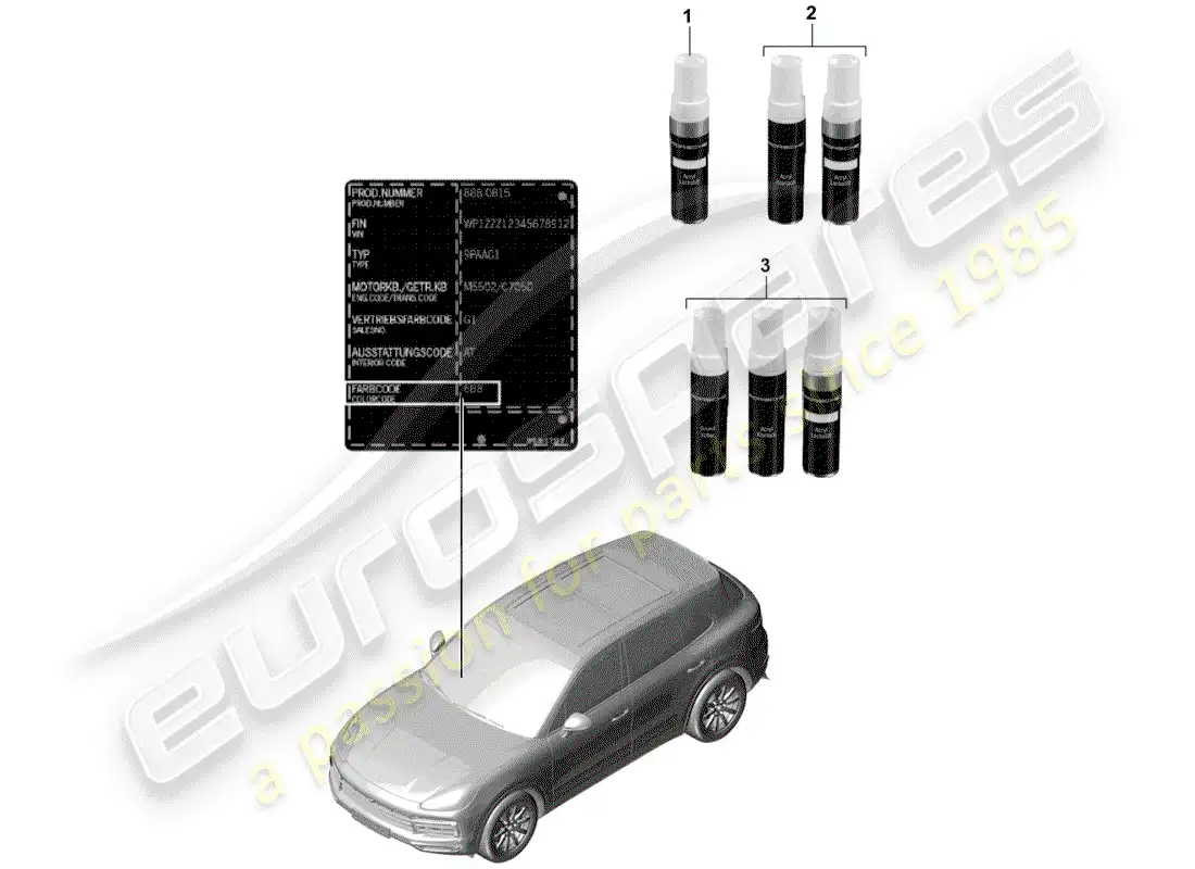 porsche 2019 (cayenne e3 9ya/9yb) paint touch-up stick parts diagram