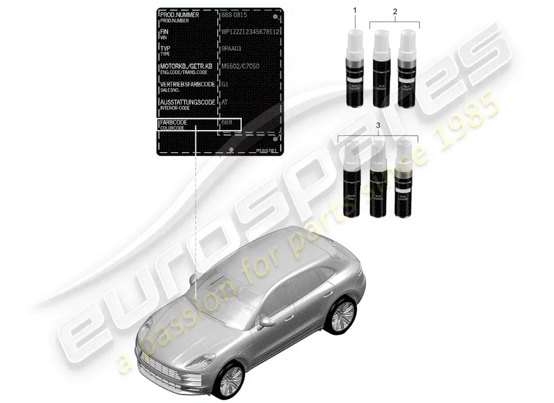 porsche 2019 (macan) paint touch-up stick parts diagram