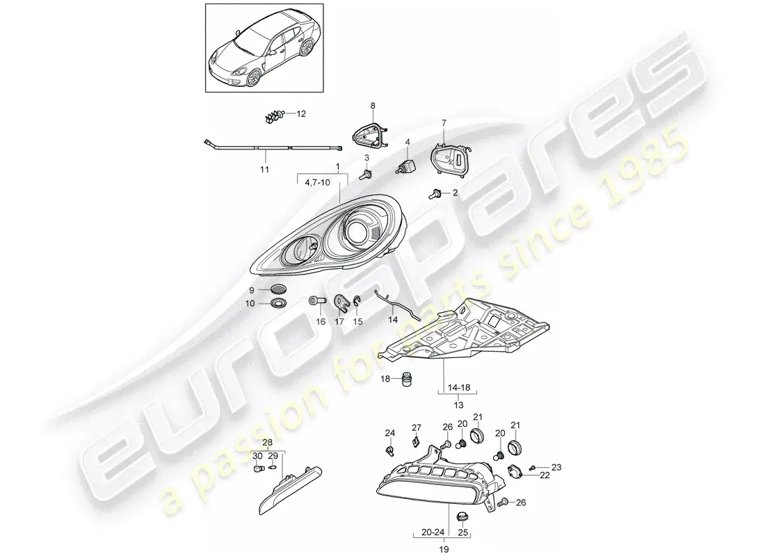 porsche 2015 (panamera 970) headlamp parts diagram