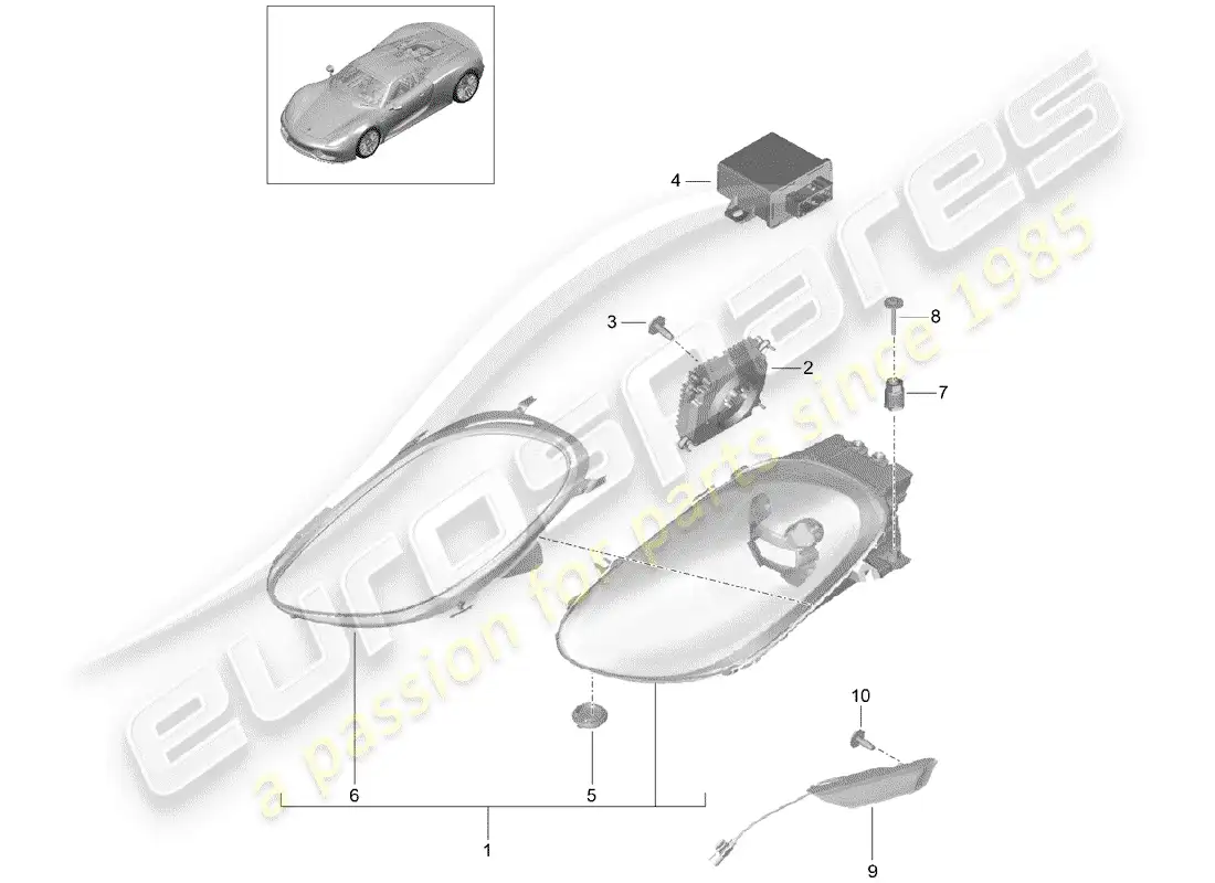 porsche 2015 (918 spyder) led headlight parts diagram