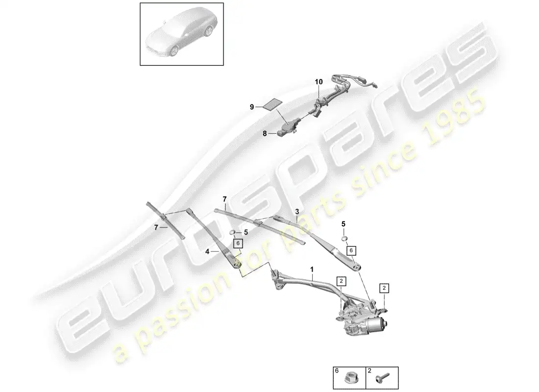 porsche 2019 (panamera 971-1) windshield wiper system compl. parts diagram