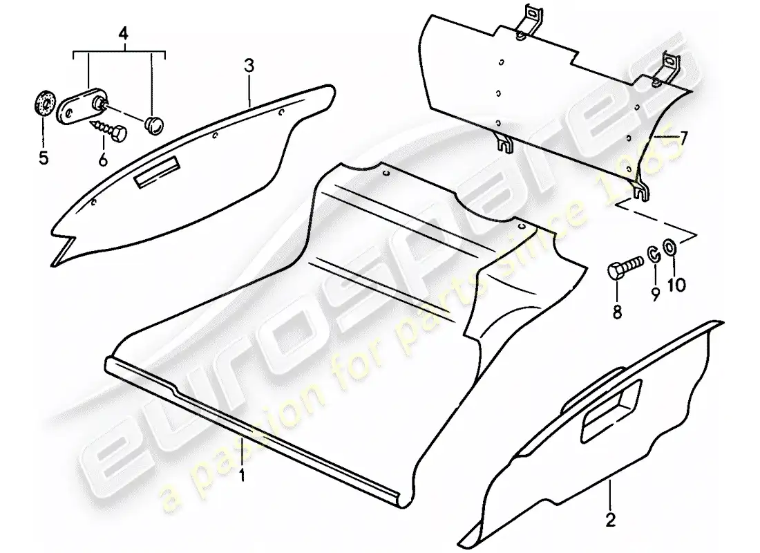 porsche 1987 (911) interior equipment - front luggage compartment parts diagram