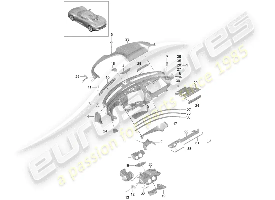 porsche 2015 (918 spyder) dashboard parts diagram