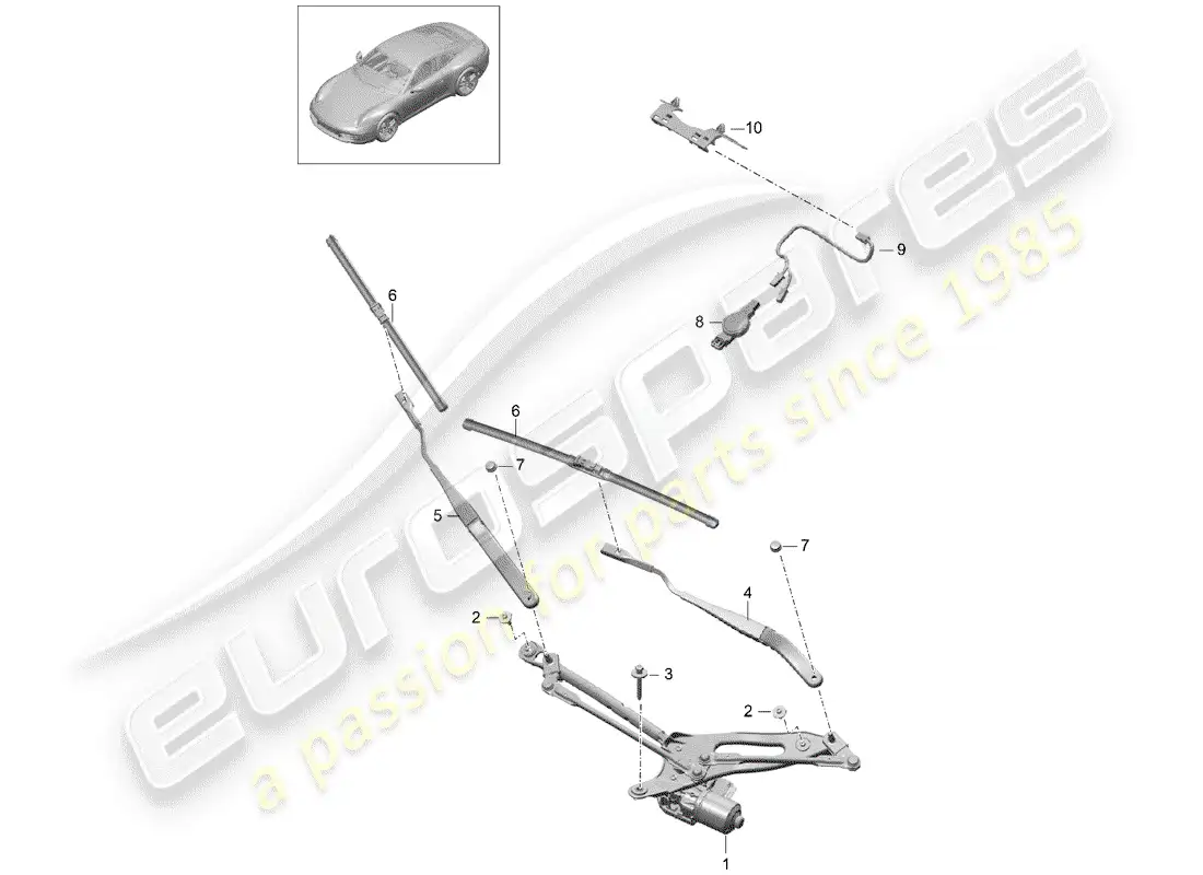 porsche 2015 (991-1) windscreen wiper system parts diagram