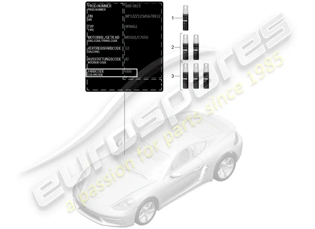 porsche 2019 (718 cayman) paint touch-up stick parts diagram
