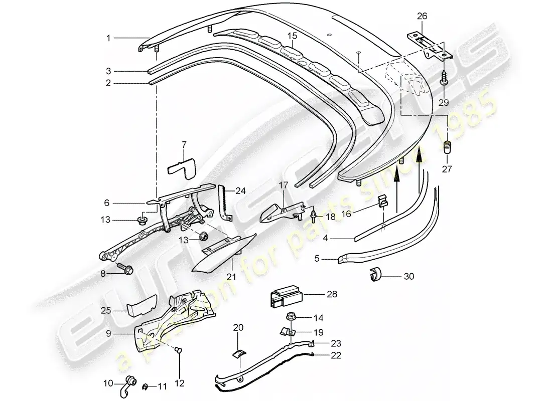 porsche 2010 (997-2) top stowage box parts diagram