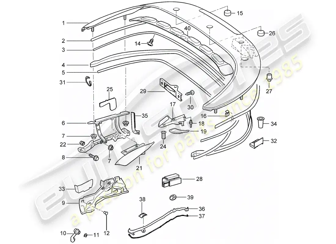 porsche 2007 (997-1 turbo / gt2) top stowage box parts diagram