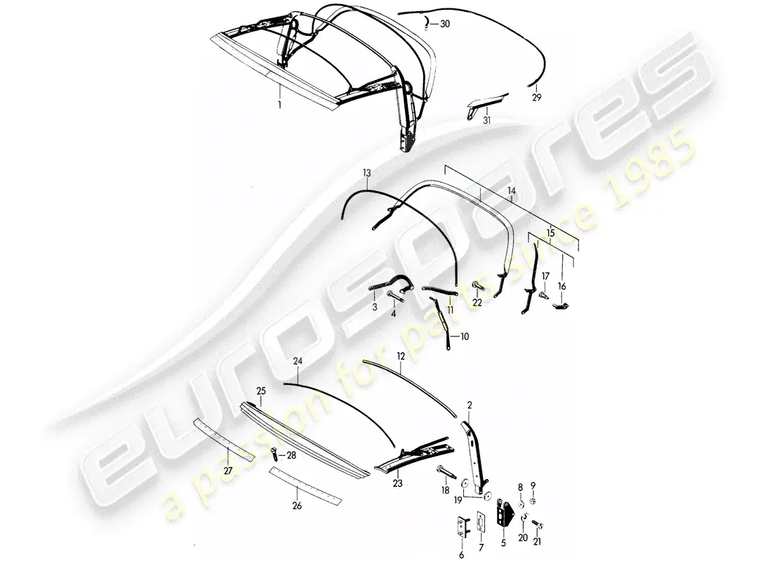 porsche 1963 (356b/356c) top frame parts diagram