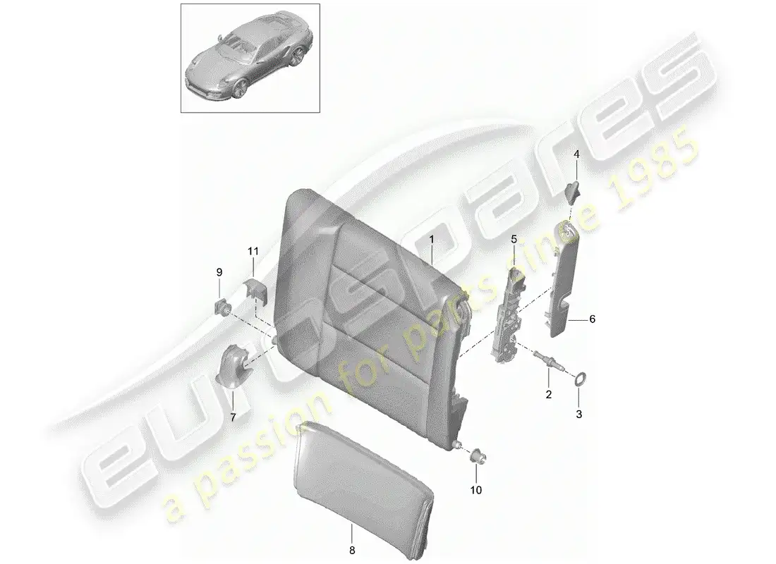 porsche 2014 (991-1 turbo) emergency seat backrest parts diagram