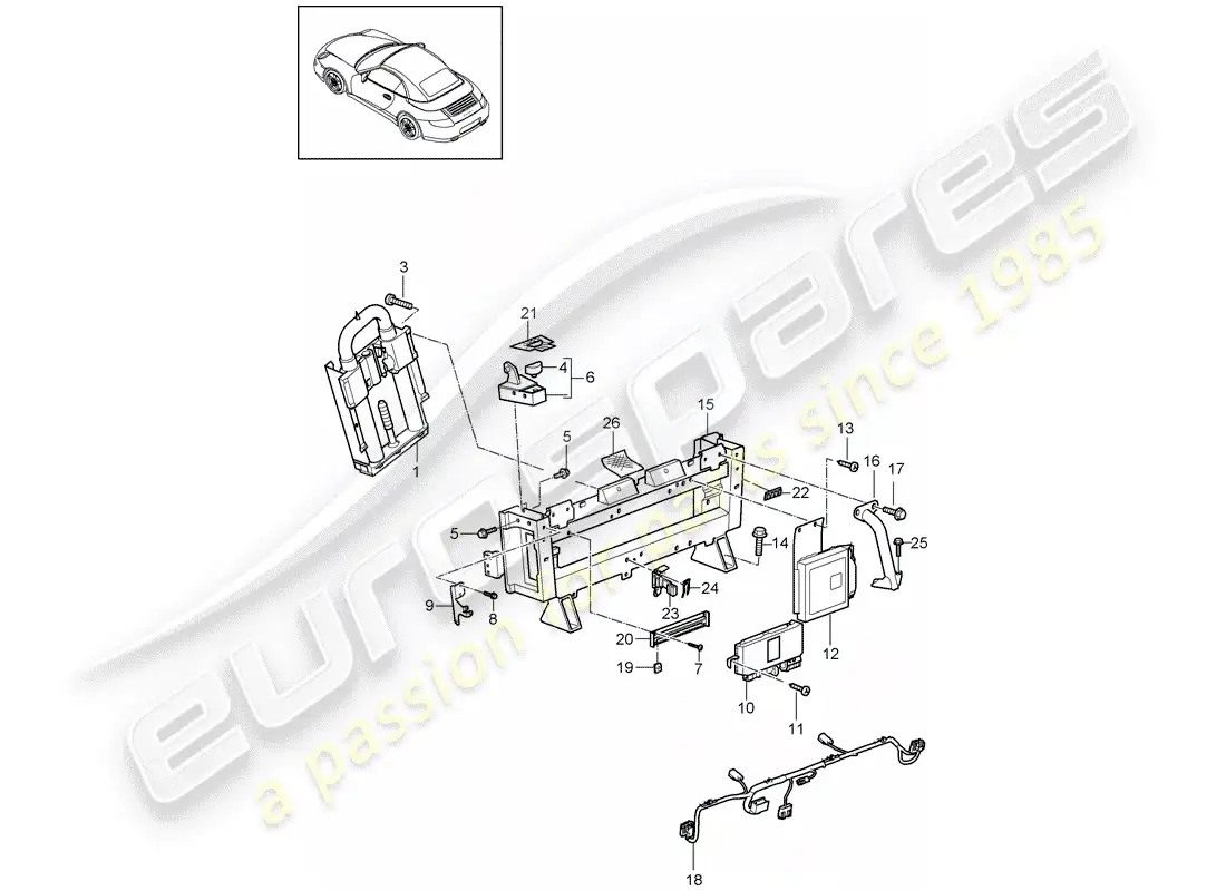 porsche 2010 (997-2) roll bar parts diagram