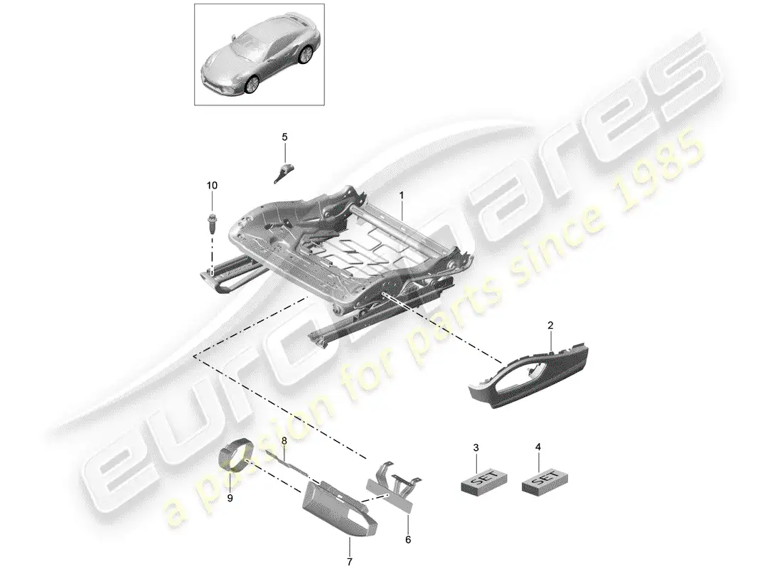 porsche 2014 (991-1 turbo) seat frame parts diagram