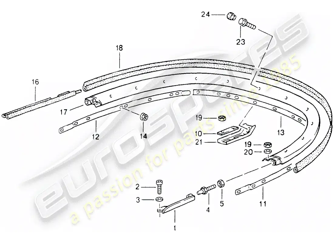 porsche 1994 (964) convertible top - bracket - single parts parts diagram