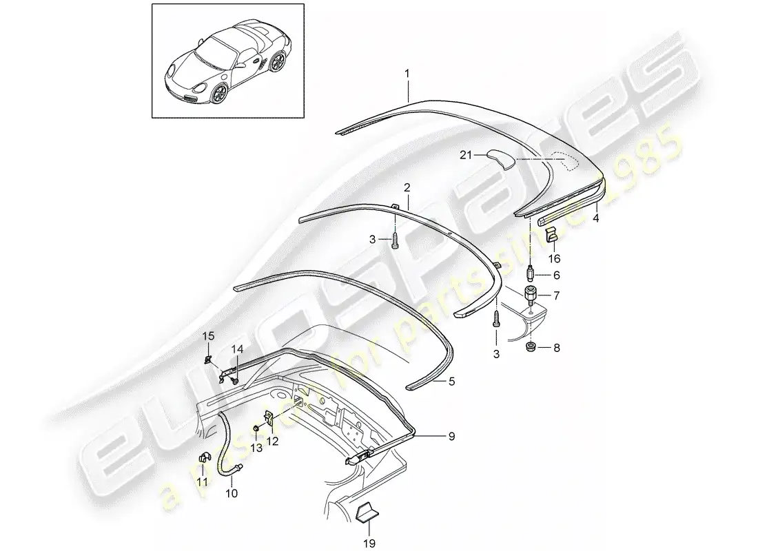 porsche 2012 (987 boxster) top stowage box parts diagram