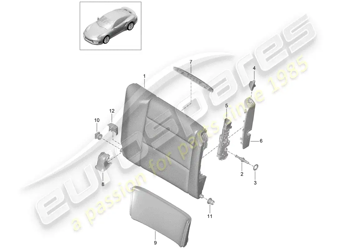 porsche 2017 (991-2 turbo) emergency seat backrest parts diagram