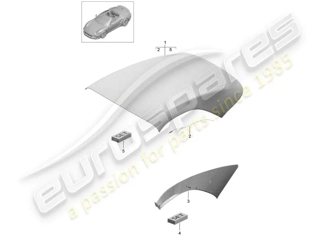 porsche 2016 (991-1 turbo) convertible top covering parts diagram