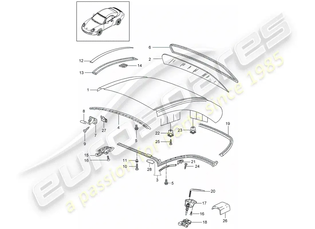 porsche 2009 (997-2) hardtop parts diagram