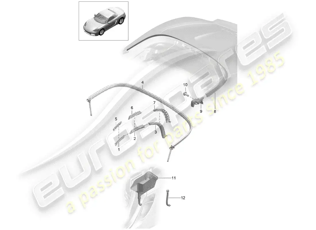 porsche 2018 (718 boxster) convertible top parts diagram