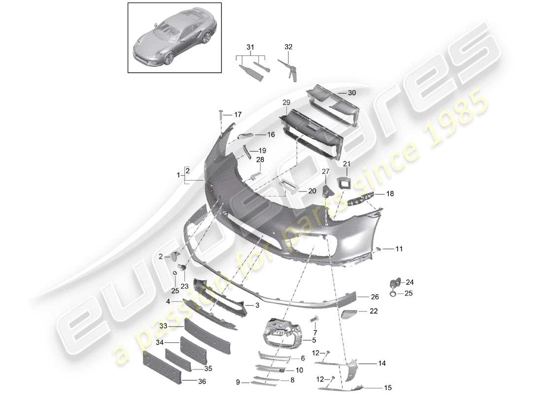 porsche 2018 (991-2 turbo) bumper part diagram
