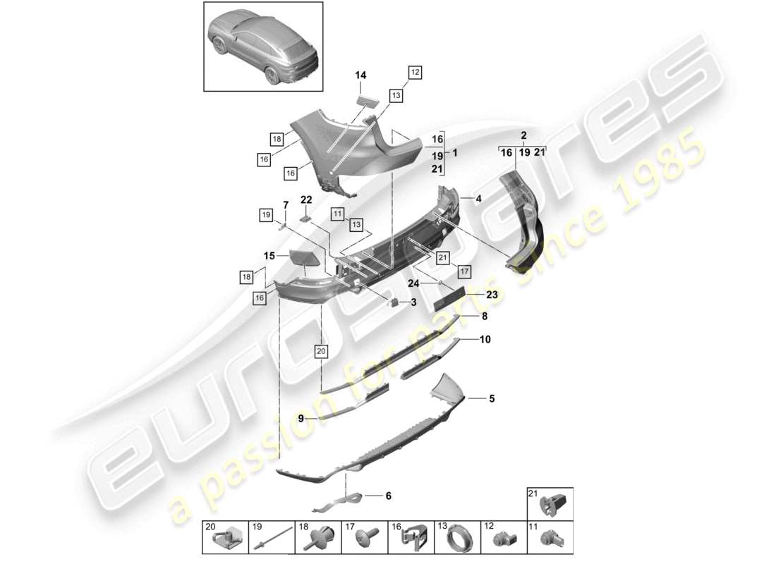 porsche 2022 (cayenne e3 9ya/9yb) bumper rear coupe part diagram
