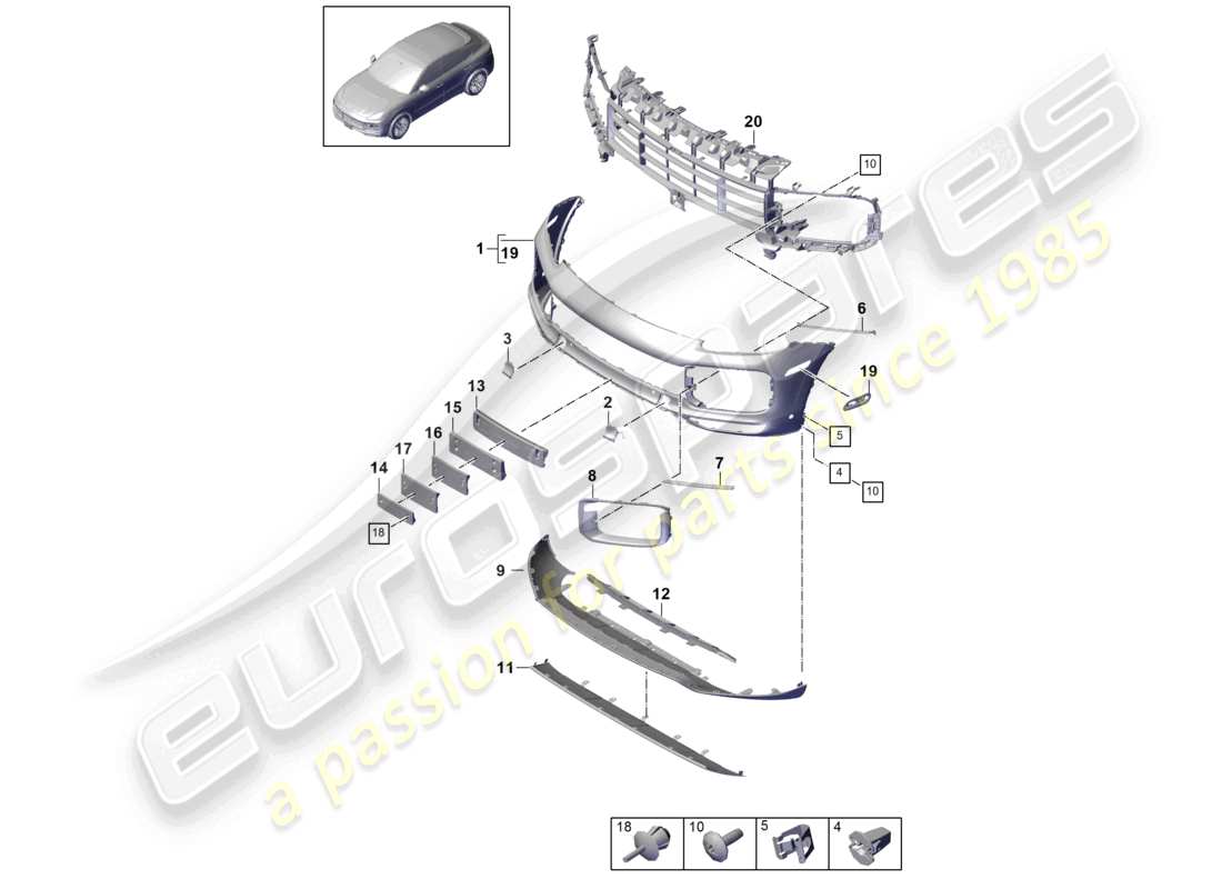 porsche 2022 (cayenne e3 9ya/9yb) bumper front coupe turbo gt part diagram