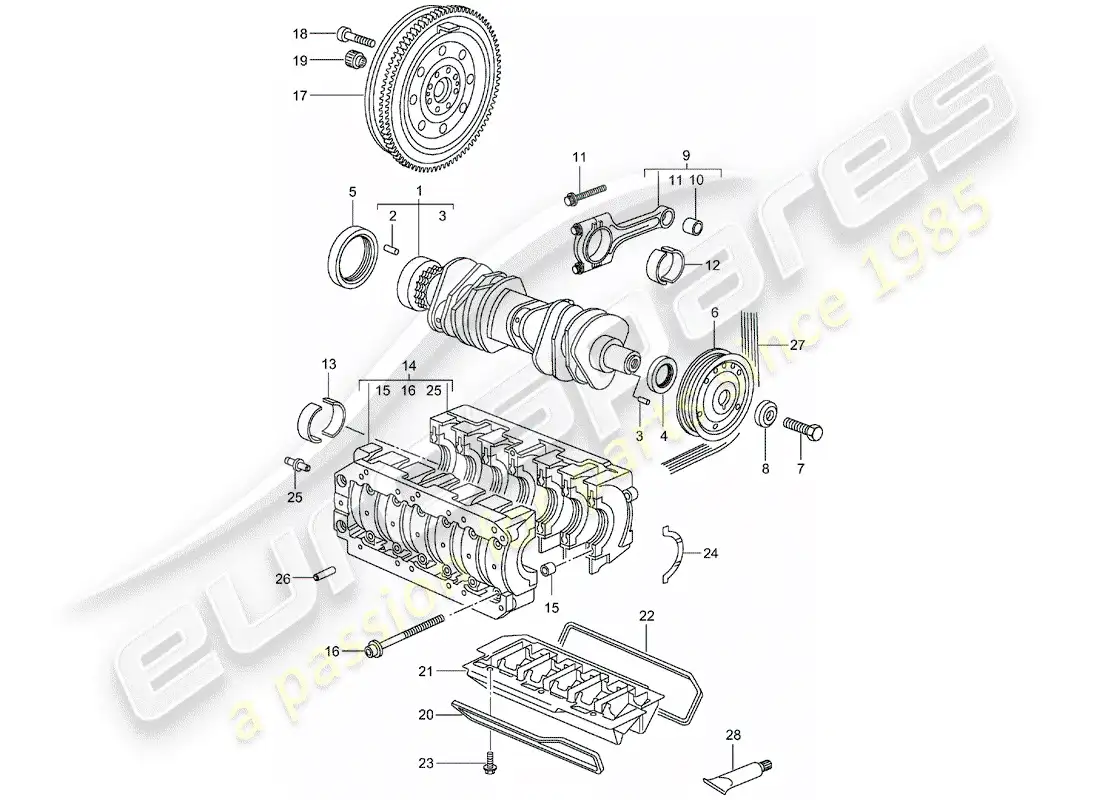 porsche 2001 (986 boxster) crankshaft parts diagram