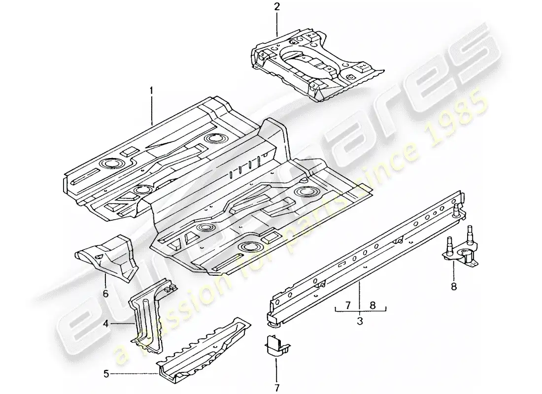 porsche 2001 (996 turbo / gt2) floor parts diagram