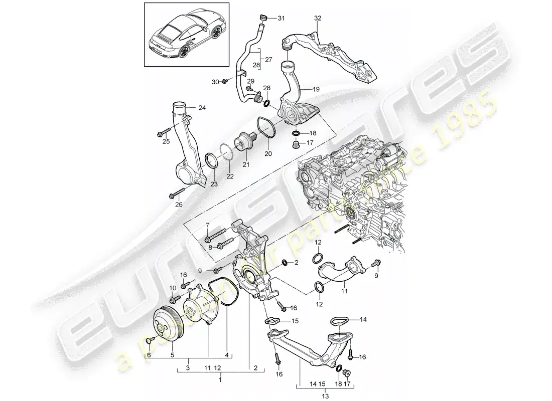 porsche 2012 (997-2 turbo / gt2 rs) water pump part diagram