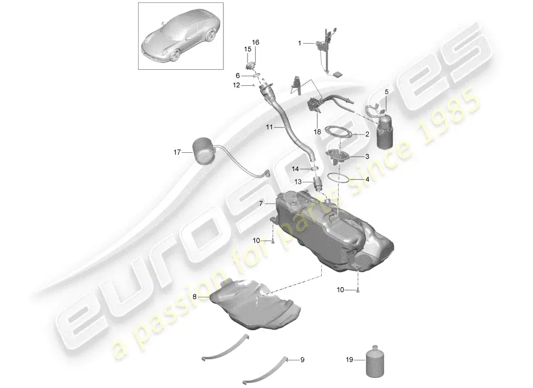 porsche 2012 (991-1) fuel tank parts diagram