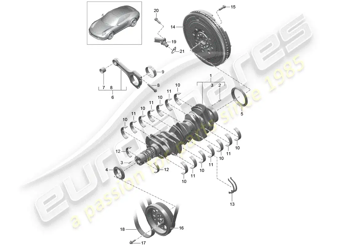 porsche 2012 (991-1) crankshaft parts diagram