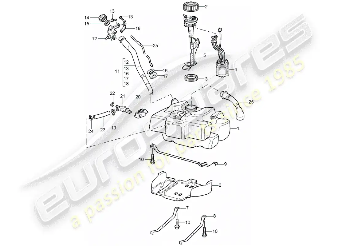 porsche 1998 (986 boxster) fuel tank parts diagram