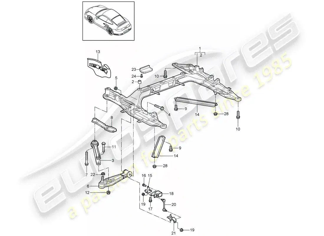 porsche 2012 (997-2 turbo / gt2 rs) cross member parts diagram