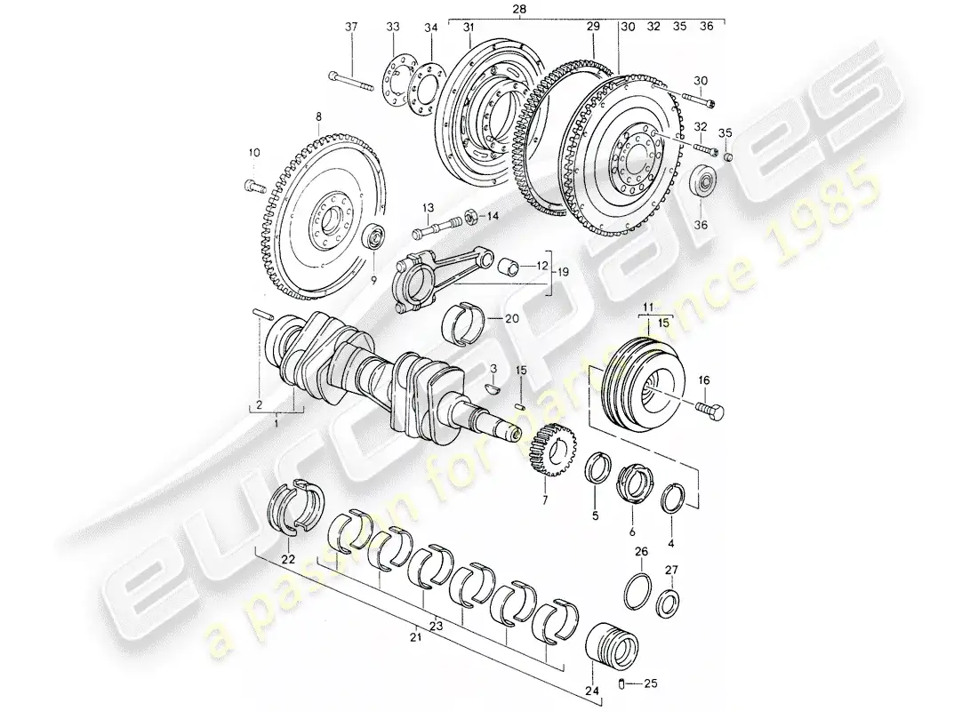 porsche 1989 (964) crankshaft parts diagram