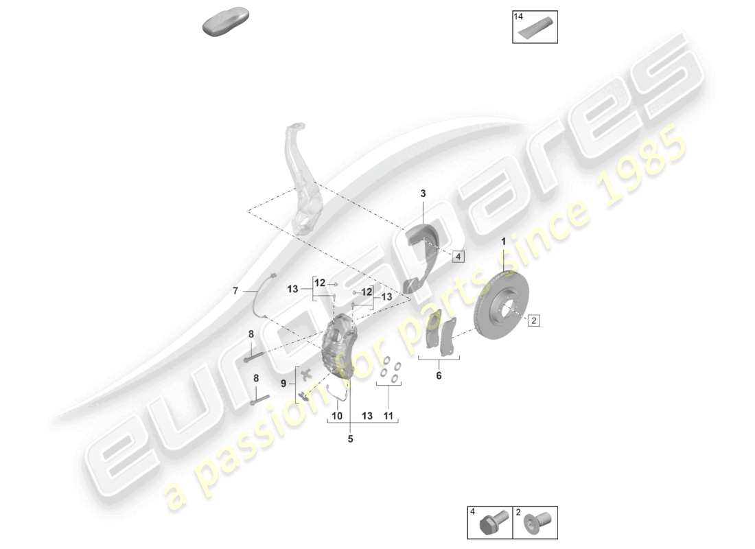 porsche 2020 (taycan 9j1-1) disc brake 17 front axle black part diagram
