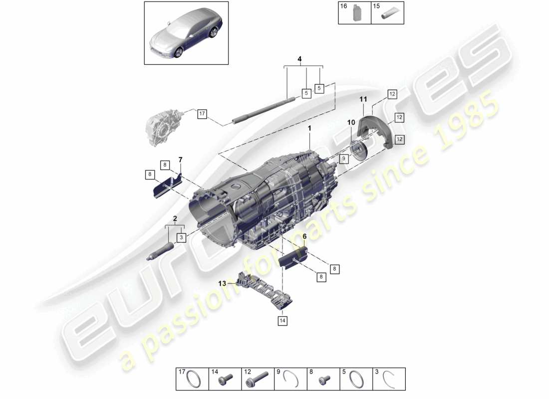 porsche 2021 (panamera 971-1) 8-speed dual clutch gearbox - pdk - part diagram