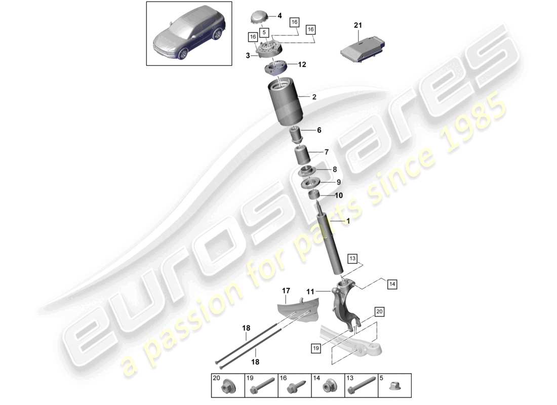 porsche 2022 (cayenne e3 9ya/9yb) suspension suspension strut, complete for sports suspension part diagram