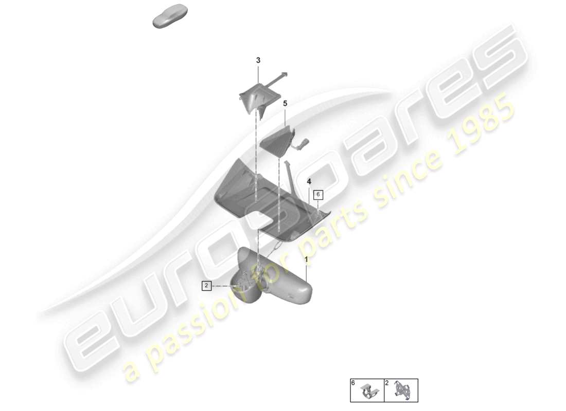 porsche 2025 (992-2 gt3) interior mirror cover part diagram