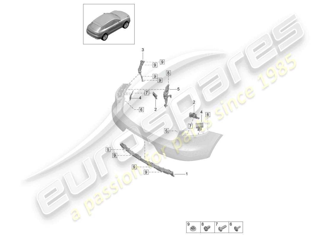 porsche 2021 (macan) fasteners rear bumper parts diagram