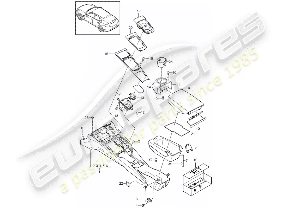 porsche 2012 (panamera 970) center console parts diagram