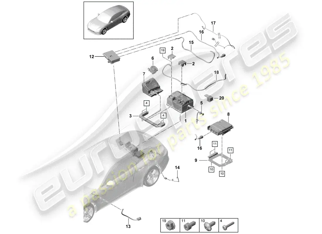 porsche 2019 (panamera 971-1) battery parts diagram