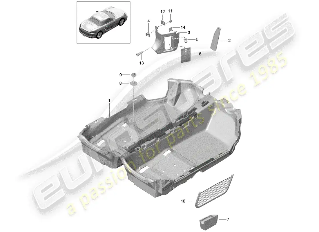 porsche 2017 (718 boxster) floor cover parts diagram
