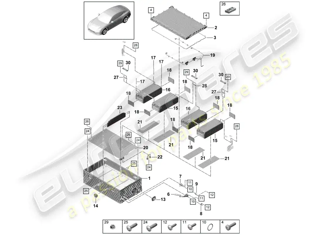 porsche 2019 (panamera 971-1) high-voltage battery parts diagram